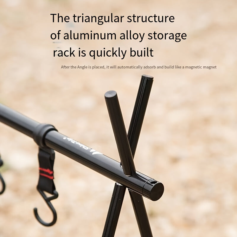 Foldable Camping Storage Rack with Hooks and Pouch