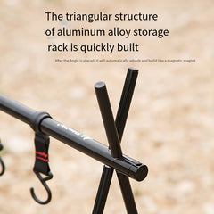 Foldable Camping Storage Rack with Hooks and Pouch