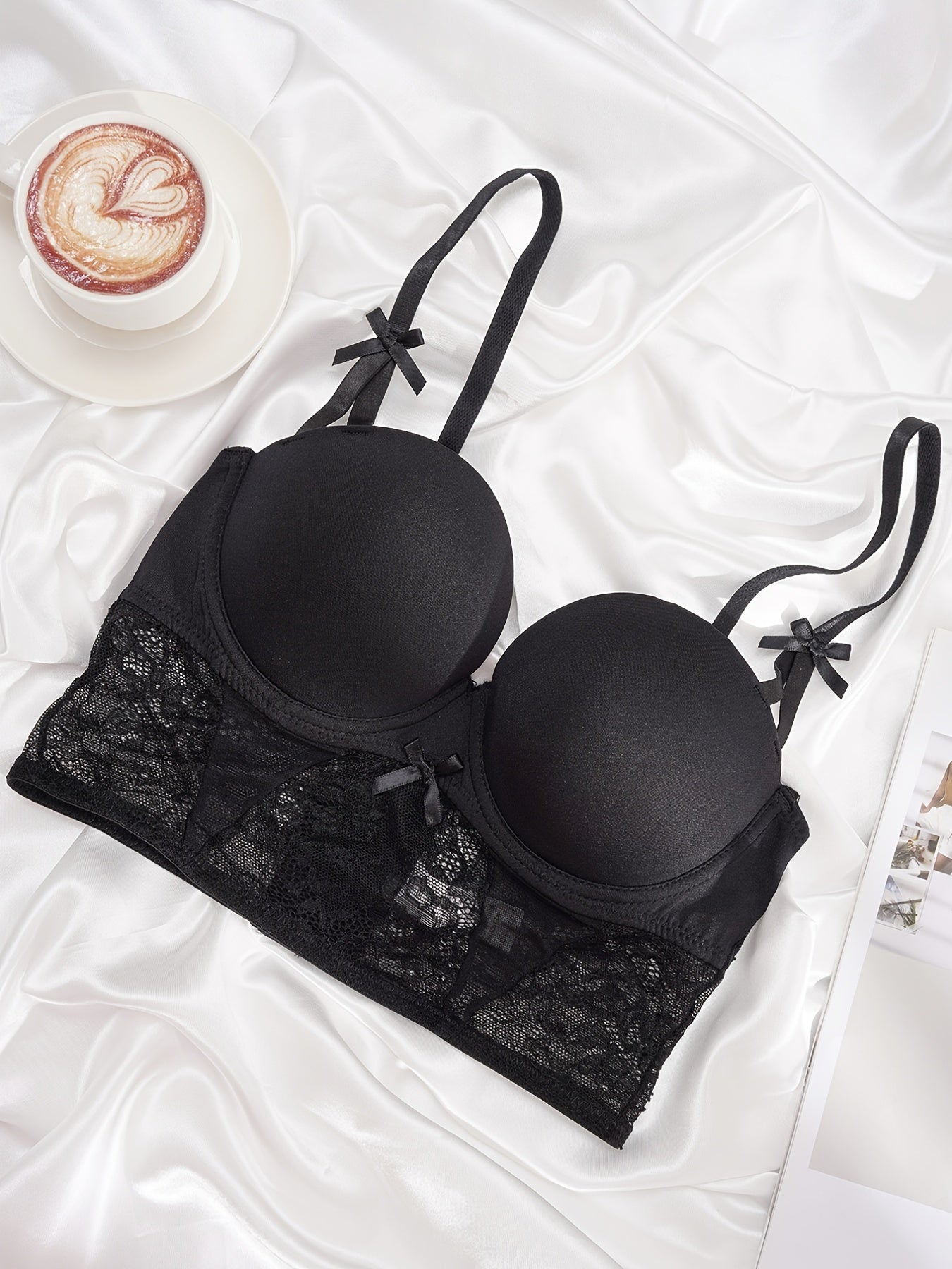 Contrast Lace T Shirt Bra Comfy & Push Up Bra Women's Lingerie