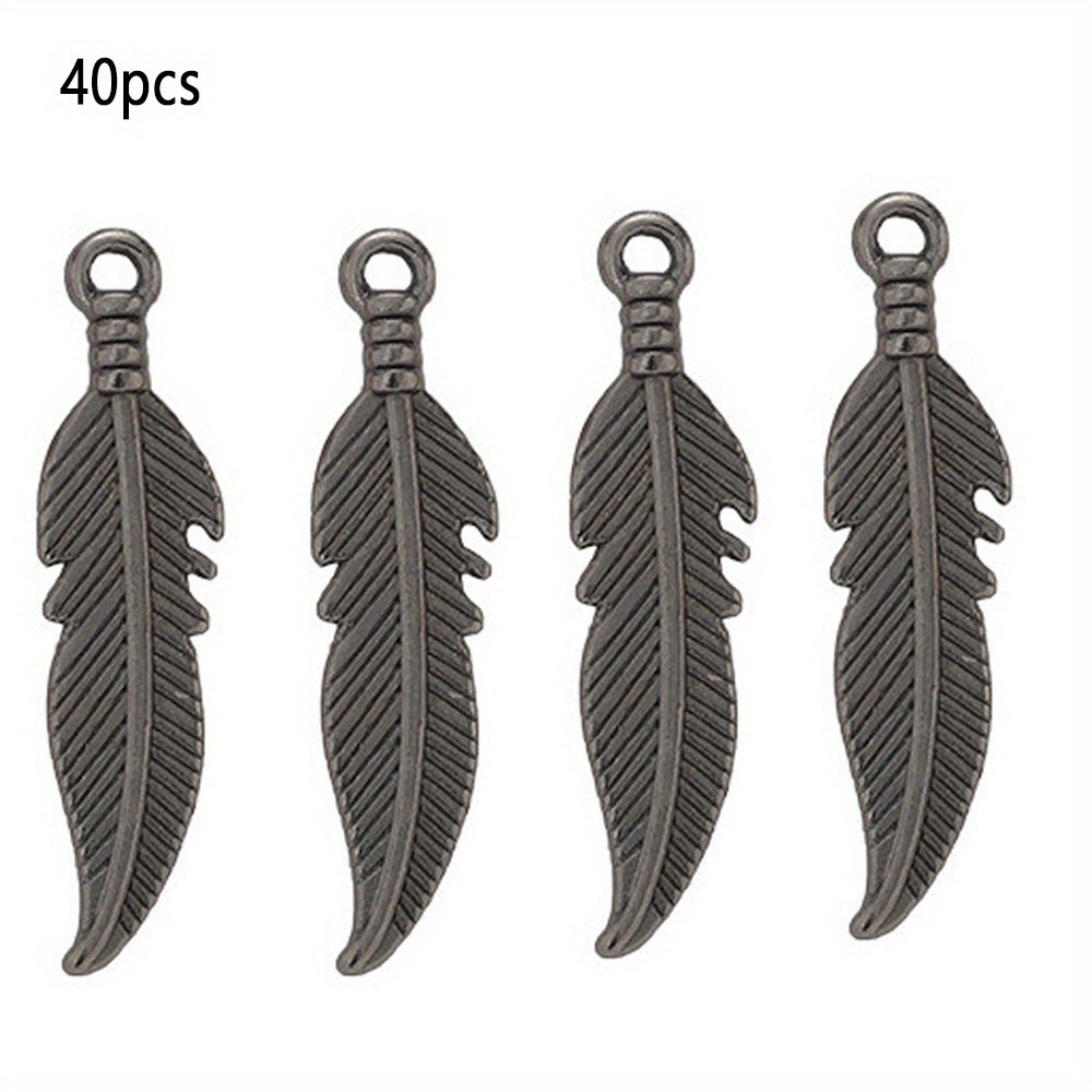 40pcs Feather Charm Pendants Alloy Dangle Leaf Charms 7 Colors