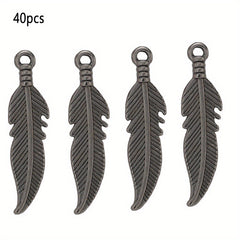 40pcs Feather Charm Pendants Alloy Dangle Leaf Charms 7 Colors