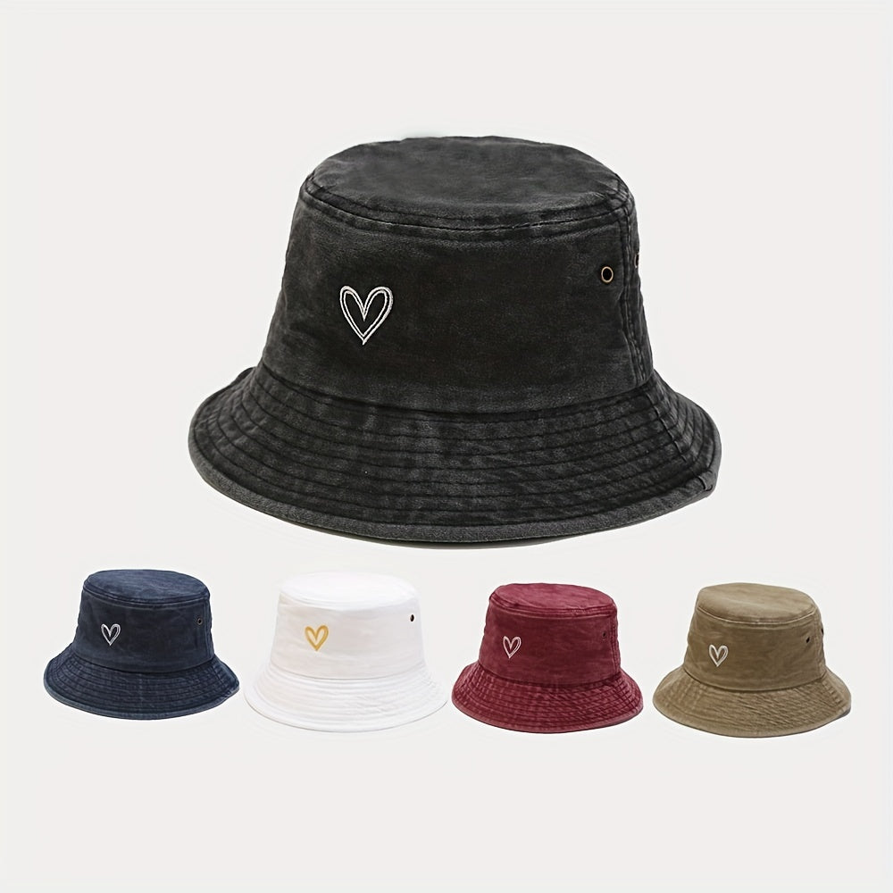 Sunshade Bucket Hat Love Pattern Embroidered Sun Hat