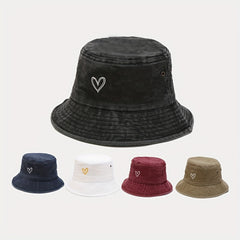 Sunshade Bucket Hat Love Pattern Embroidered Sun Hat