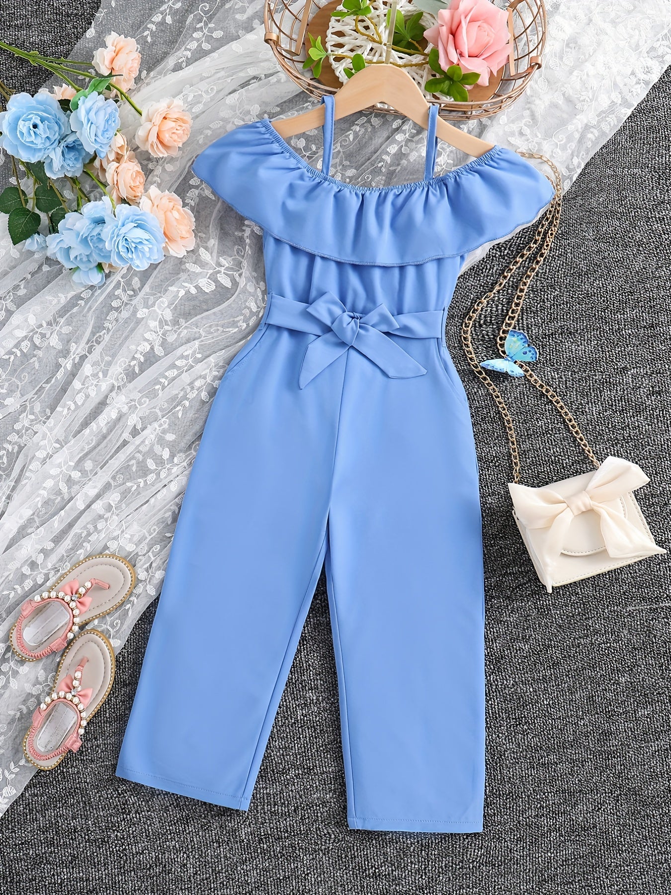 Girls Ruffle Cami Romper Off Shoulder Kids Clothes