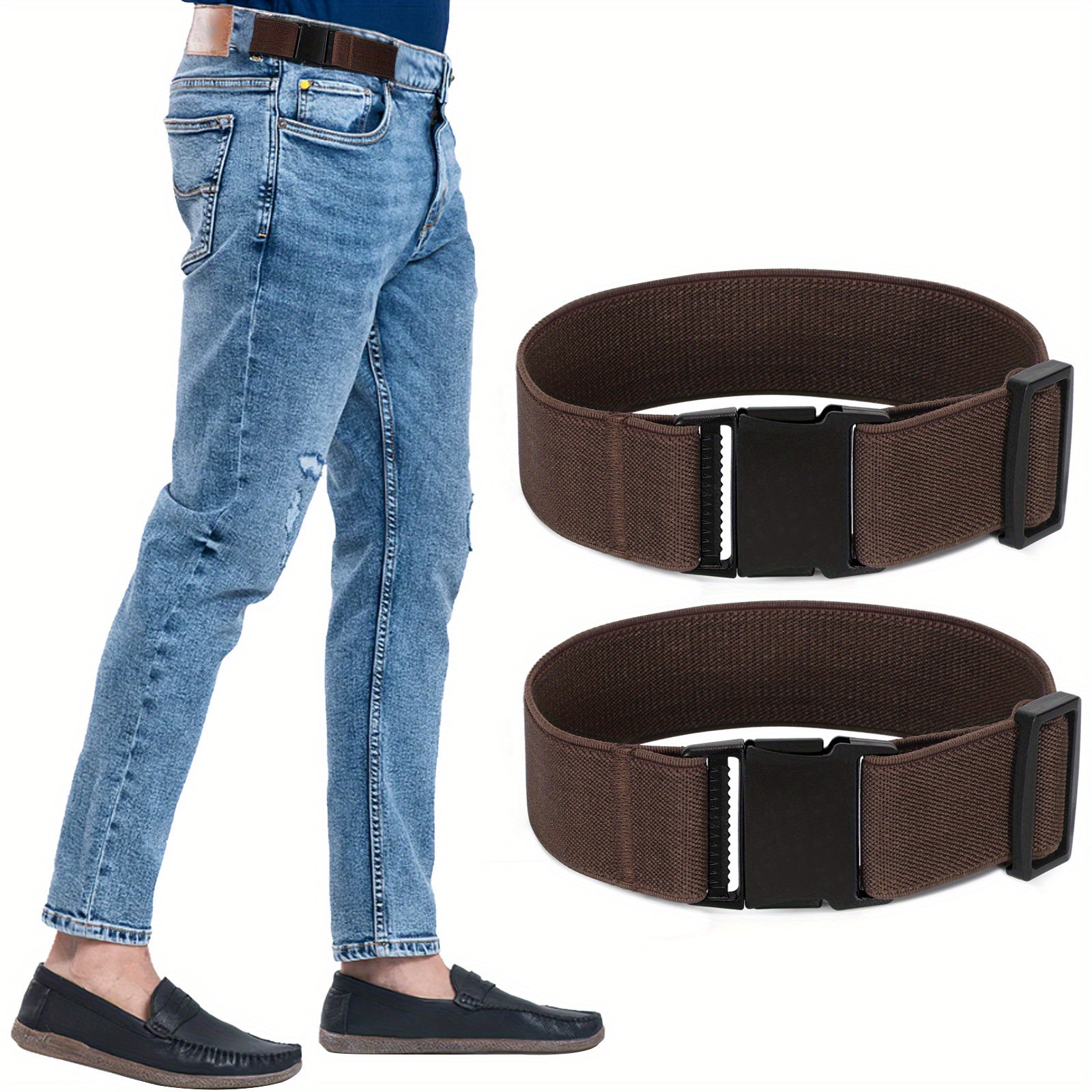 2 Pack Ruicyg No Buckle Elastic Belts For Jeans Invisible Pants Adjuster