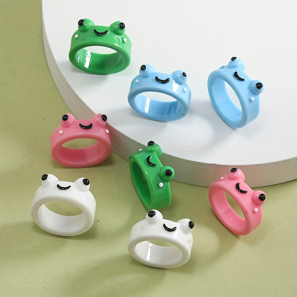 8pcs Cartoon Frog Resin Rings for Girls Party Holiday Gift