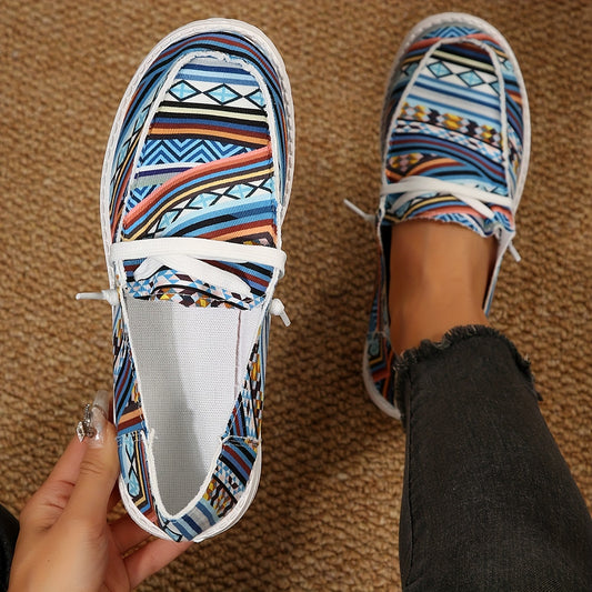 Women's Geometric Pattern Canvas Slip-On Shoes Lightweight Comfortable