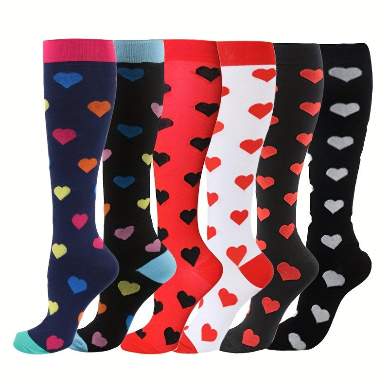 6-Pair Cartoon Compression Calf Socks for Sports, Nursing, Hiking