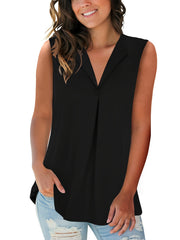 Solid V Neck Sleeveless Tank Top Loose Office Work