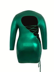  Metallic Long Sleeve Bodycon Midi Dress