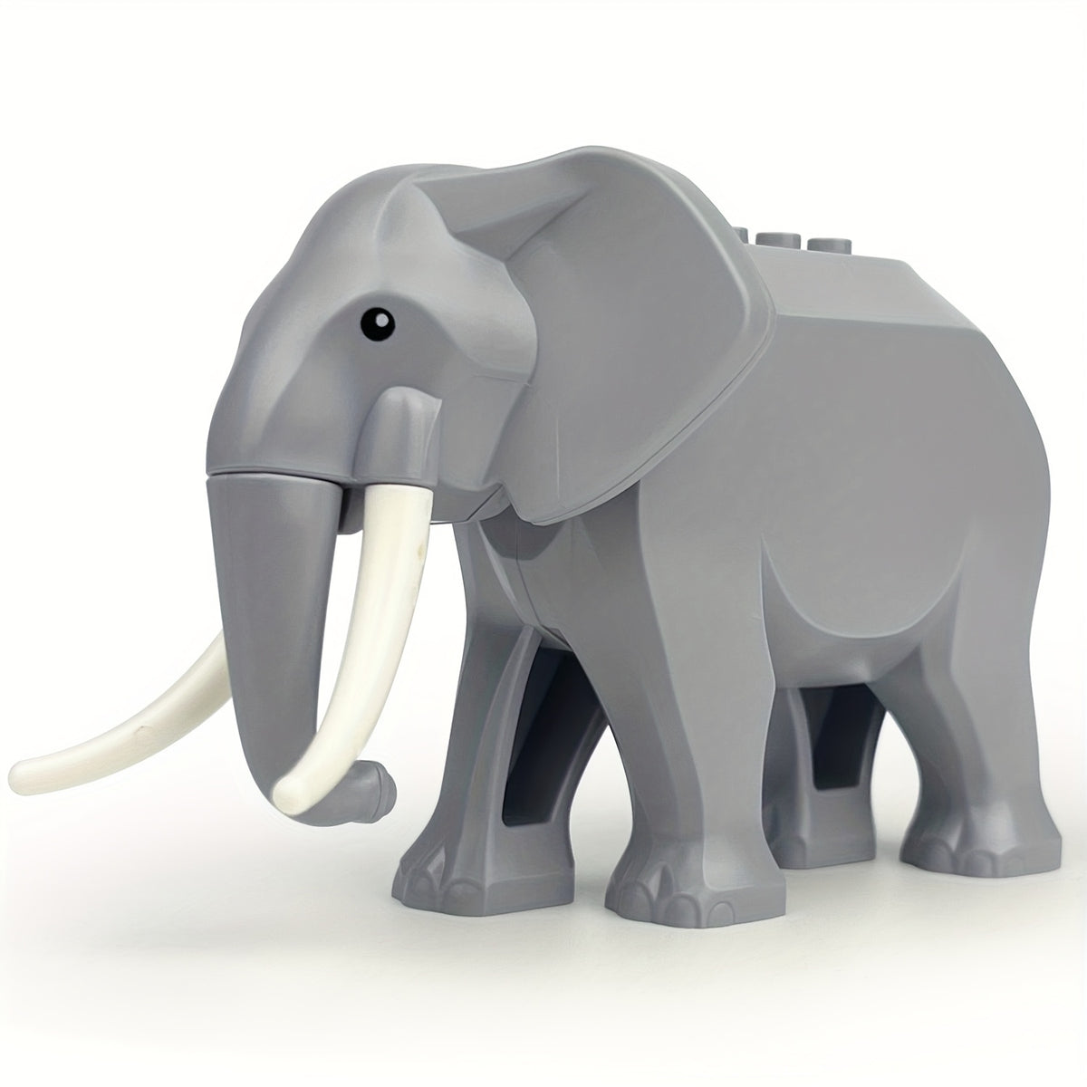 Gray Elephant Building Block Toy Model - Realistic Trunk and Tusks
