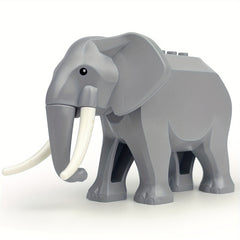 Gray Elephant Building Block Toy Model - Realistic Trunk and Tusks