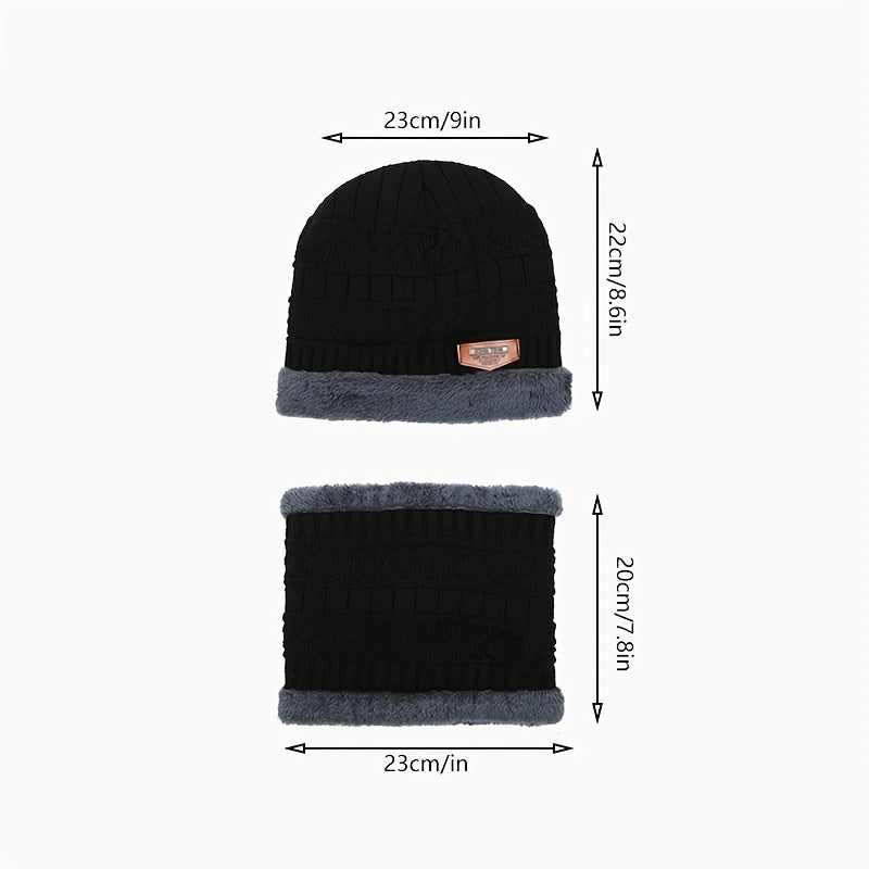 Men's Winter Beanie Hat Scarf Set Fleece Lined