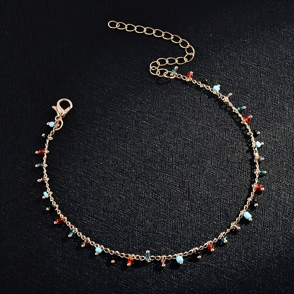Colored Rice Bead Tassel Pendant Ankle Bracelet