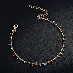Colored Rice Bead Tassel Pendant Ankle Bracelet