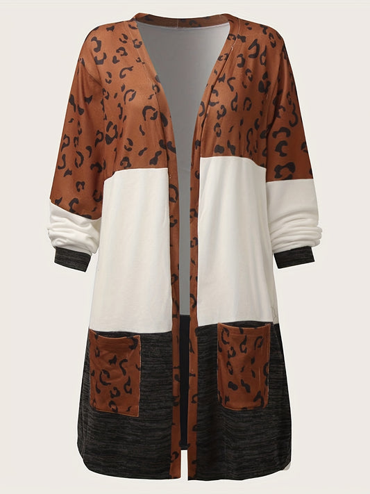  Colorblock Leopard Pattern Cardigan