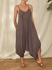  Solid V Neck Cami Jumpsuit With Pockets
