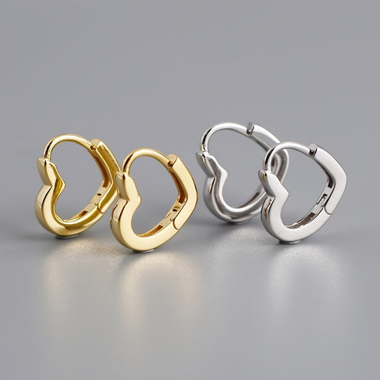 Heart Shaped Hoop Huggie Earrings 925 Silver Plated Ear Buckle Gift