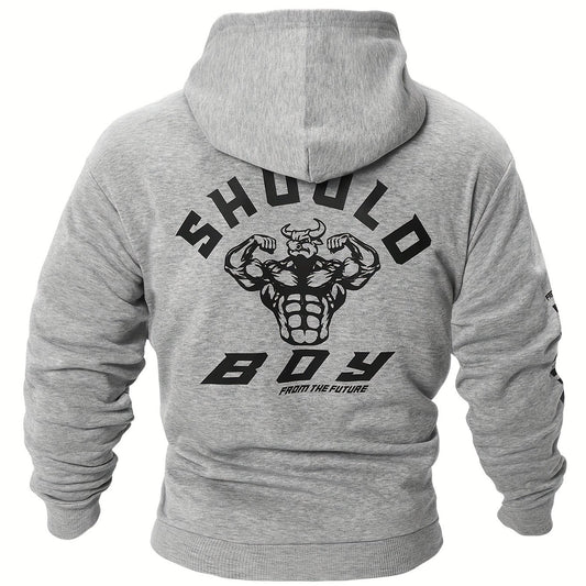 Muscle Bull Print Hoodie Men Graphic Hooded Pullover Kangaroo Pocket
