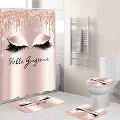 Glitter Eyelash Bathmat & Shower Curtain Set with 12 Hooks