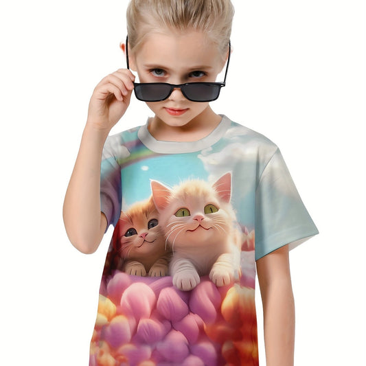 3D Sweet Kitten Print T-shirt for Summer Sports