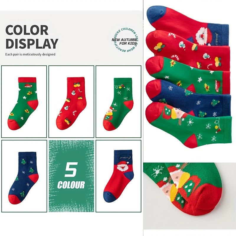 5 Pairs Kids Christmas Crew Socks Fun Novelty Children's Socks
