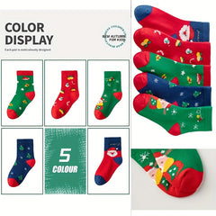 5 Pairs Kids Christmas Crew Socks Fun Novelty Children's Socks
