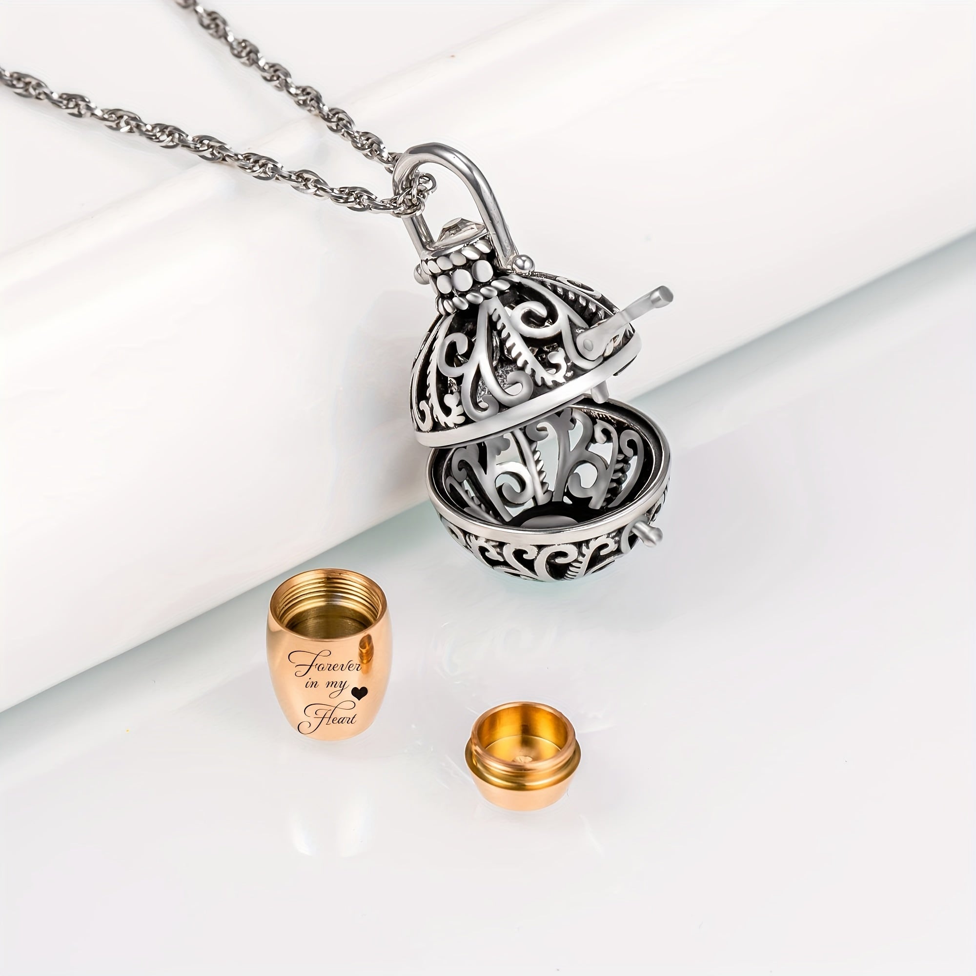 Memorial Flower Necklace with Small Urn Vintage Hollow with Filler Kit