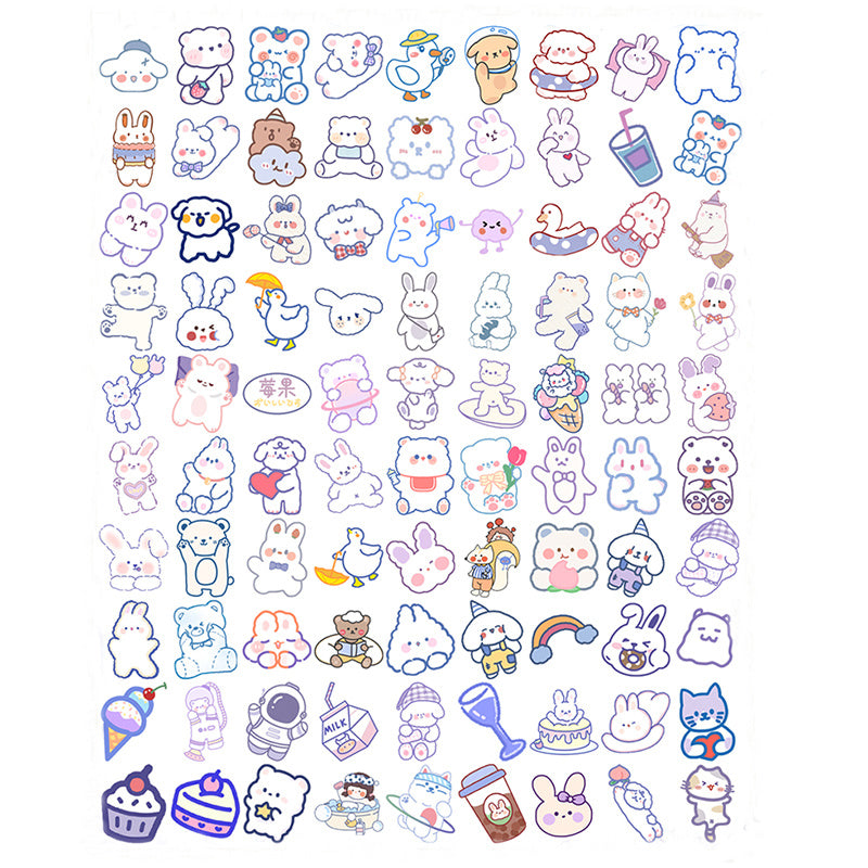 90pcs Cute Bear & Rabbit Waterproof Stickers - Water Cup & Phone Decoration