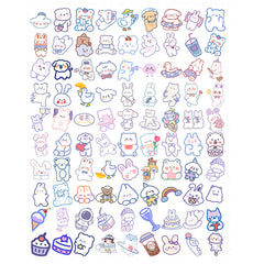 90pcs Cute Bear & Rabbit Waterproof Stickers - Water Cup & Phone Decoration