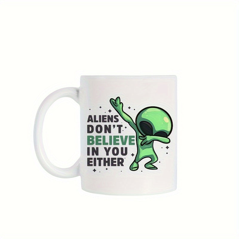 11oz Green Alien Pattern Ceramic Cup for Outdoor Camping