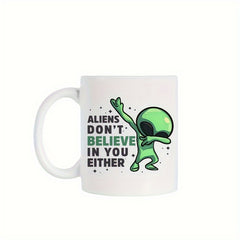 11oz Green Alien Pattern Ceramic Cup for Outdoor Camping