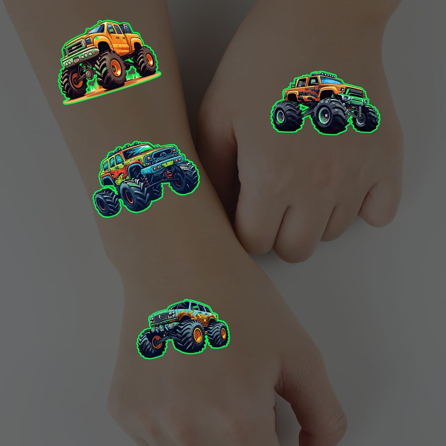 10 Pack Glow in the Dark Monster Truck Temporary Tattoos