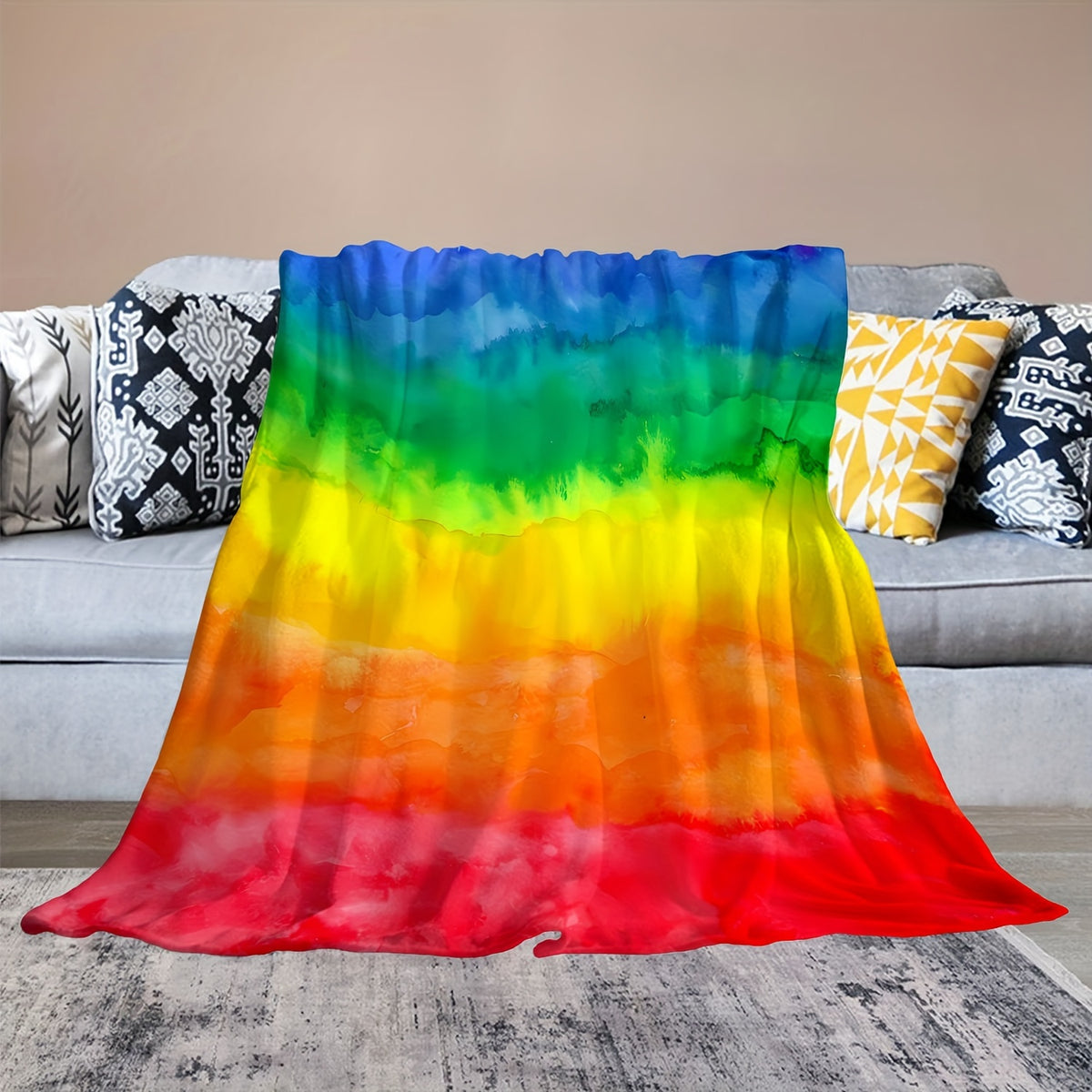 Creative Rainbow Blanket Comfortable Warm Soft Cozy Casual Blanket