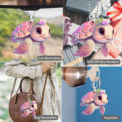 Flower Turtle 2D Acrylic Car Mirror Decorative Pendant & Key Chain