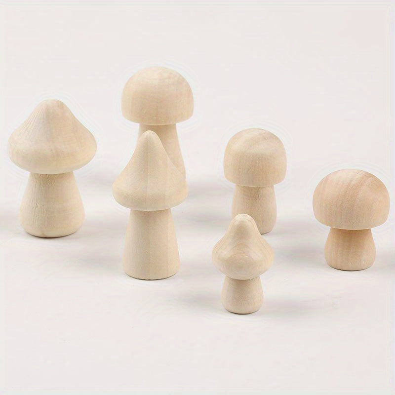 6pcs Kids' Painted Wooden Mushroom Ornaments DIY Educational Doodle Wood