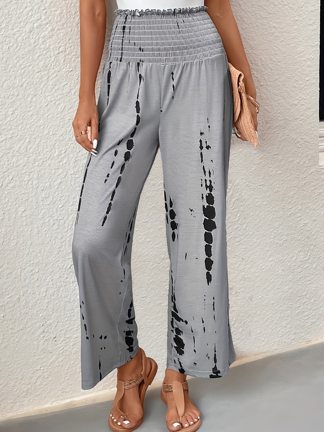  Tie Dye Ruffle Trim Wide Leg Trousers