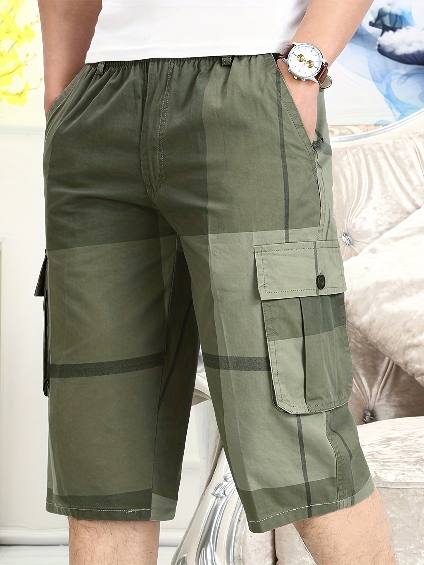 Men's Cotton Cargo Shorts with Drawstring Waist