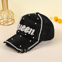 Queen Patch Baseball Cap Faux Pearl Decor Sun Hat Lightweight