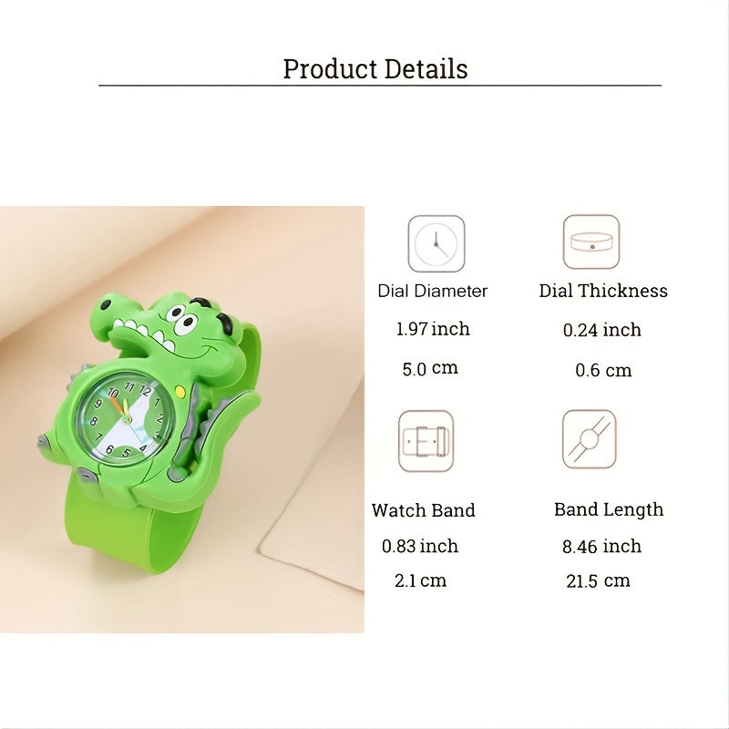 Green Crocodile Quartz Watch With Silicone Strap For Girls