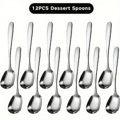 12pcs Stainless Steel Dessert Spoons Set - Mirror Polished Ice Cream Scoop