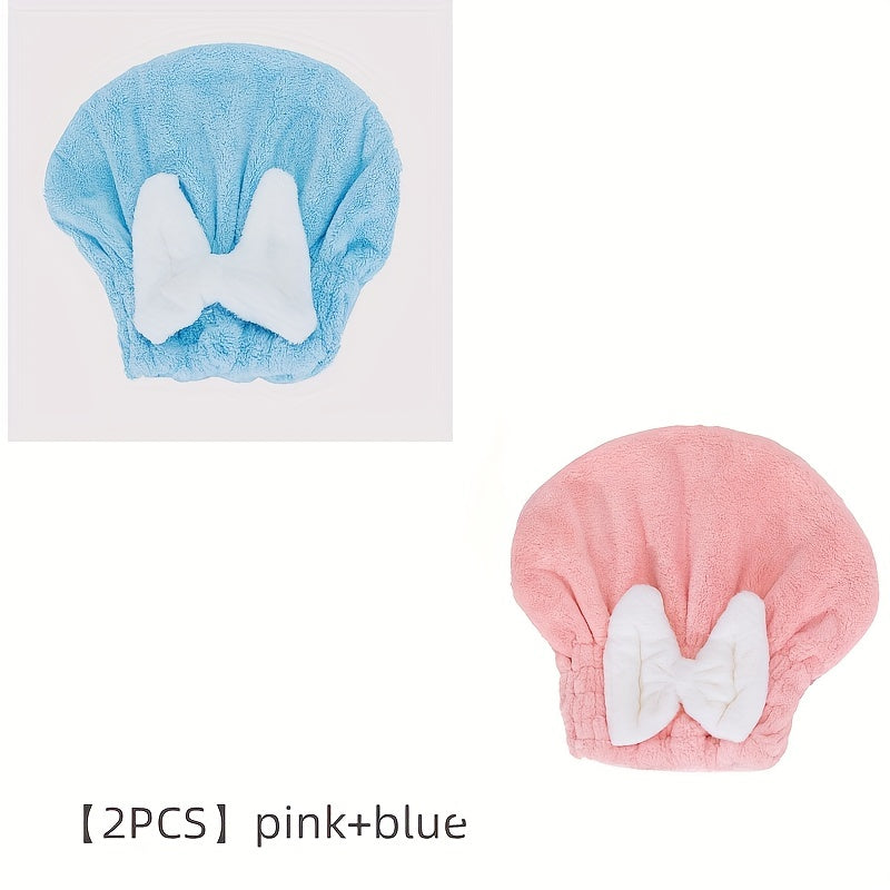 2Pcs Microfiber Hair Towel Wrap with Bow Knot for Women