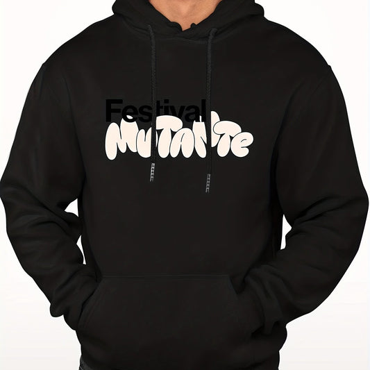 Men's Letter Print Hooded Sweatshirt Long Sleeve Drawstrings