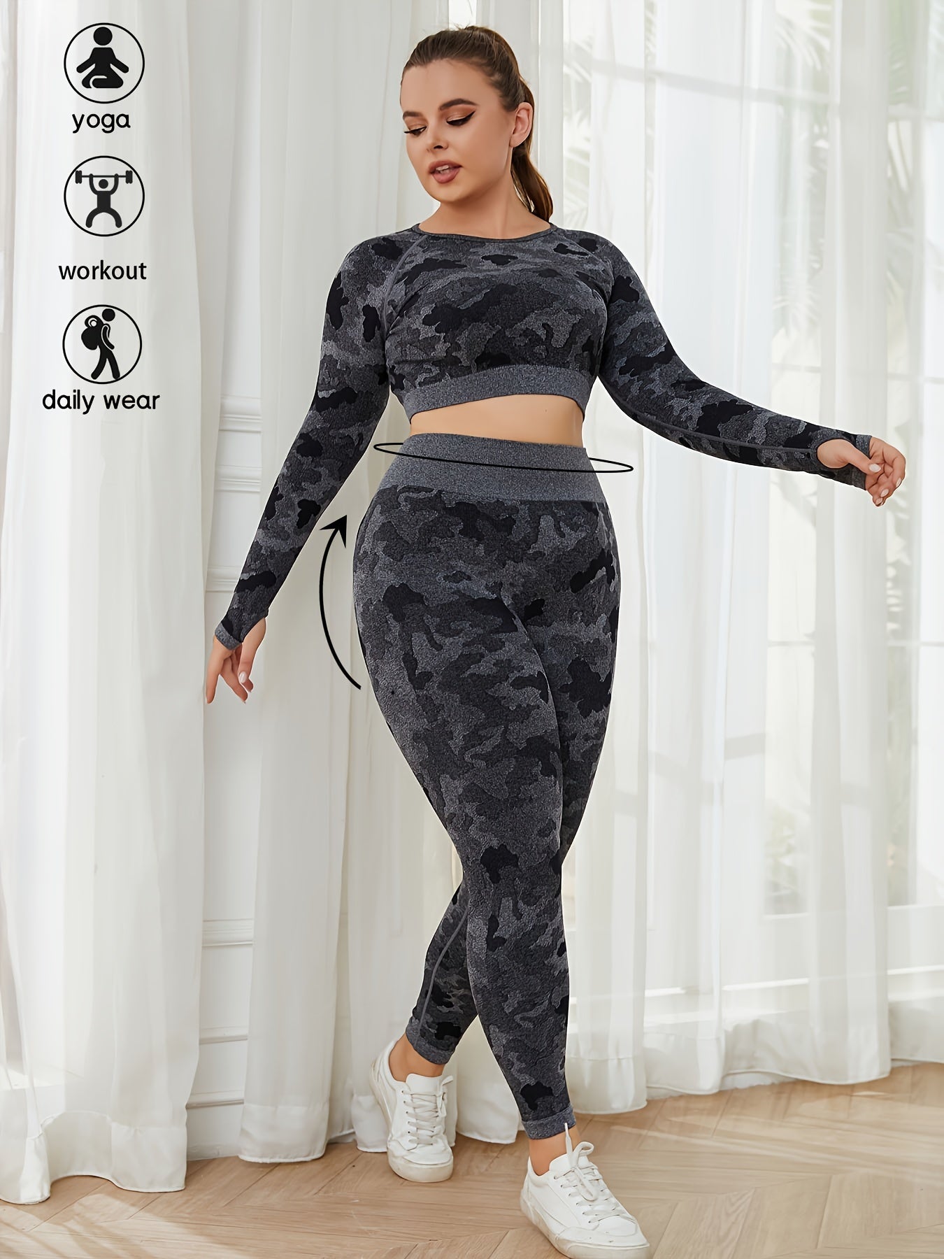  Camo Print Crop Top & Leggings Yoga Outfit Set