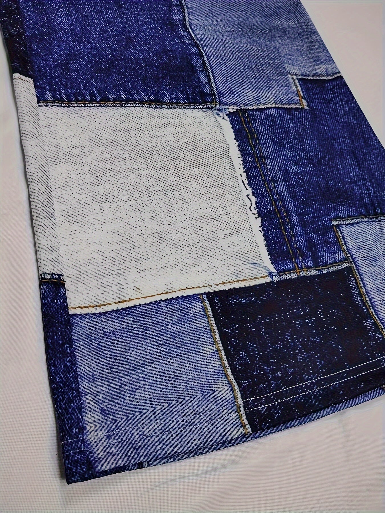  Colorblock Denim Print Flared Leg Trousers