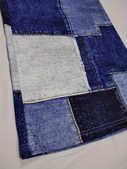  Colorblock Denim Print Flared Leg Trousers