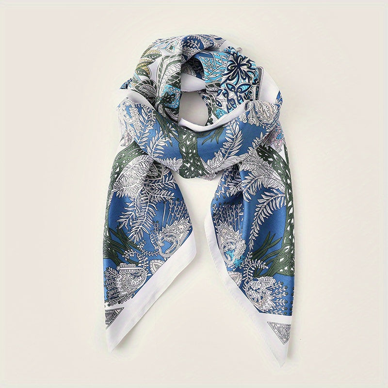 Floral Boho Style Neck Scarf Square Silky Scarf French Retro Style for Women