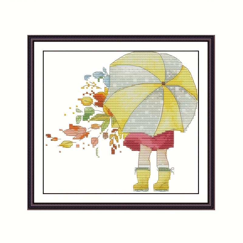 Girl Holding Umbrella Cross Stitch Kit for Beginners DIY Handwork