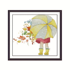 Girl Holding Umbrella Cross Stitch Kit for Beginners DIY Handwork