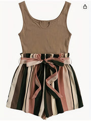 Striped Splicing Jumpsuit Casual Sleeveless Cami Short Length Jumpsuit